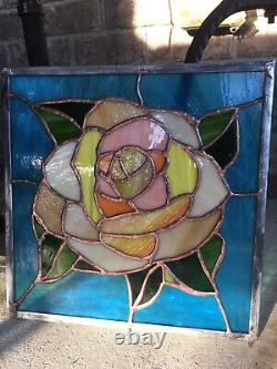 Stained Glass Panel Rose Flower Suncatcher