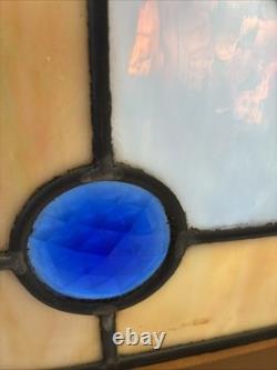 Stained Glass Panel Snow Skier Etched Glass Tiffany Style Window 21 by 12
