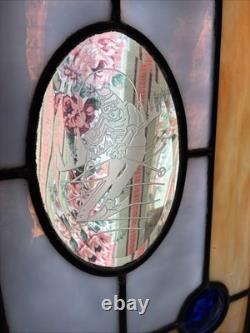 Stained Glass Panel Snow Skier Etched Glass Tiffany Style Window 21 by 12