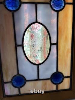 Stained Glass Panel Snow Skier Etched Glass Tiffany Style Window 21 by 12