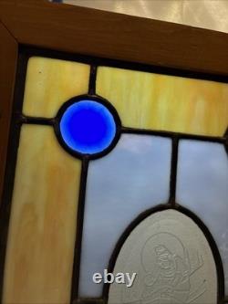 Stained Glass Panel Snow Skier Etched Glass Tiffany Style Window 21 by 12
