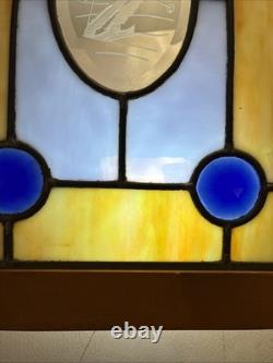 Stained Glass Panel Snow Skier Etched Glass Tiffany Style Window 21 by 12
