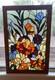 Stained Glass Panel Tiffany Flowers Handcrafted & Wood Frame 23 3/4 x 16 1/4