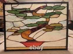 Stained Glass Panel Tiffany Style Bonsai Tree 18 X 16