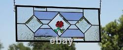 Stained Glass Panel Violet & clear art glass bevels 20 3/8 x 8 3/8