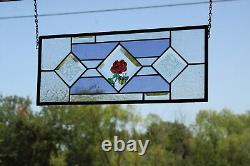 Stained Glass Panel Violet & clear art glass bevels 20 3/8 x 8 3/8