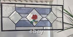 Stained Glass Panel Violet & clear art glass bevels 20 3/8 x 8 3/8