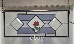 Stained Glass Panel Violet & clear art glass bevels 20 3/8 x 8 3/8