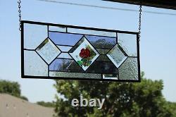 Stained Glass Panel Violet & clear art glass bevels 20 3/8 x 8 3/8