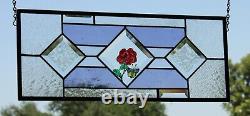 Stained Glass Panel Violet & clear art glass bevels 20 3/8 x 8 3/8