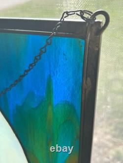 Stained Glass Panel Wall Hanging Beach Dolphins Tropical Sun Catcher Vintage