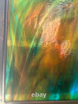Stained Glass Panel Wall Hanging Beach Dolphins Tropical Sun Catcher Vintage