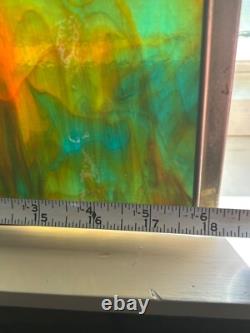 Stained Glass Panel Wall Hanging Beach Dolphins Tropical Sun Catcher Vintage