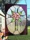 Stained Glass Panel Window Art Suncatcher Beveled Cross & Rose Tiffany Style
