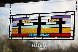 Stained Glass Panel, Window Hanging Beveled -25 3/8 9 1/2