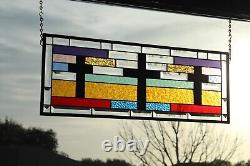 Stained Glass Panel, Window Hanging Beveled -25 3/8 9 1/2