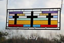 Stained Glass Panel, Window Hanging Beveled -25 3/8 9 1/2