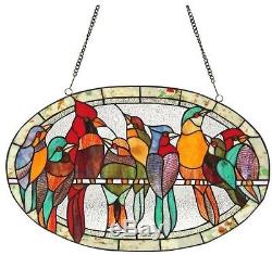 Stained Glass Panel for Window Suncatchers Tiffany Style Round Nature Birds