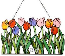 Stained Glass Panel for Window Tiffany Style Suncatchers Flowers Tulips Colorful