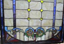 Stained Glass Panel for window 8 Jewel 20x24 NICE multi-color Victorian style