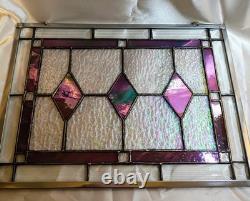 Stained Glass Panel window hanging Purple And Iridescent Colors 10.5 X 14.5 In