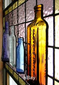 Stained Glass Panel with Antique Bottles
