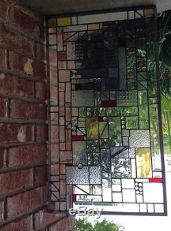 Stained Glass Panel withBevels Divider Transom Window Geometric Screen
