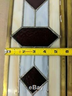 Stained Glass Panels Set Pair 5.75x33 White Light Blue Brass Antique lead