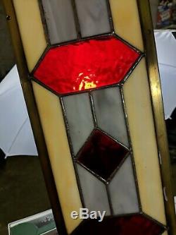 Stained Glass Panels Set Pair 5.75x33 White Light Blue Brass Antique lead