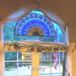Stained Glass Peacock Design Tiffany Style Window Panel Suncatcher 35inW x 18inH