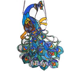 Stained Glass Peacock Design Window Panel Tiffany Style Hanging Home Decor Blue