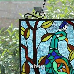 Stained Glass Peacock In Tree Window Panel Handcrafted Tiffany Style 18 x 25