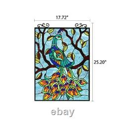 Stained Glass Peacock In Tree Window Panel Handcrafted Tiffany Style 18 x 25