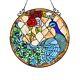 Stained Glass Peacock & Rose Round Window Panel Handcrafted Tiffany Style 24