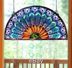 Stained Glass Peacock Window Panel Half Round Circle Half Round 35in