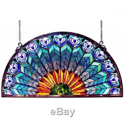 Stained Glass Peacock Window Panel Half Round Circle Half Round 35in