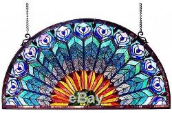 Stained Glass Peacock Window Panel Half Round Circle Hanging Wall Decor Art 35