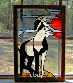 Stained Glass Pinto HORSE in frame hanging panel NEW 16x23