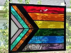 Stained Glass Pride Flag LGBTQ Panel Sun Catcher 7.5 x 11 Community, Inclusive