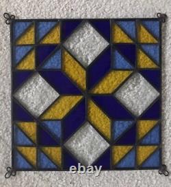 Stained Glass Quilted Square Panel 9 Inch Blue, Yellow, Clear FREE SHIPPING