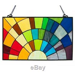 Stained Glass Rainbow Design Window Panel Handcrafted Tiffany Style 20 x 12