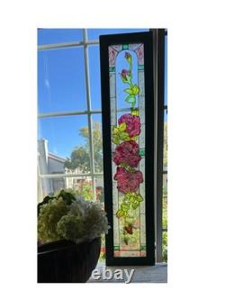 Stained Glass Red Roses Floral Panel Art Nouveau Tiffany Style Window Decor