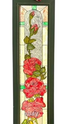 Stained Glass Red Roses Floral Panel Art Nouveau Tiffany Style Window Decor
