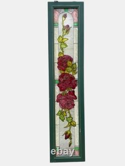 Stained Glass Red Roses Floral Panel Art Nouveau Tiffany Style Window Decor