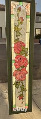 Stained Glass Red Roses Floral Panel Art Nouveau Tiffany Style Window Decor
