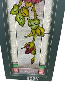 Stained Glass Red Roses Floral Panel Art Nouveau Tiffany Style Window Decor