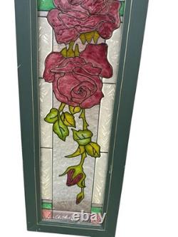 Stained Glass Red Roses Floral Panel Art Nouveau Tiffany Style Window Decor