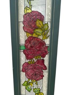 Stained Glass Red Roses Floral Panel Art Nouveau Tiffany Style Window Decor