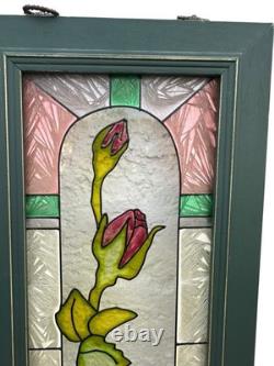 Stained Glass Red Roses Floral Panel Art Nouveau Tiffany Style Window Decor