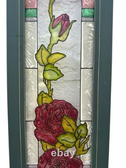 Stained Glass Red Roses Floral Panel Art Nouveau Tiffany Style Window Decor